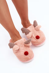 Charming reindeer motif slippers with fur