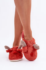 Charming reindeer motif slippers with fur