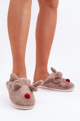 Charming reindeer motif slippers with fur