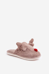 Charming reindeer motif slippers with fur