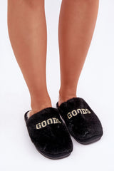 Women's stylish inscription soft fur slippers