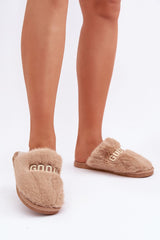 Women's stylish inscription soft fur slippers