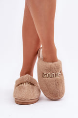 Women's stylish inscription soft fur slippers