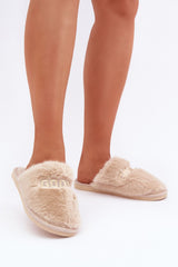 Women's stylish inscription soft fur slippers