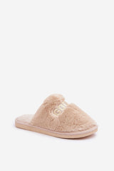 Women's stylish inscription soft fur slippers