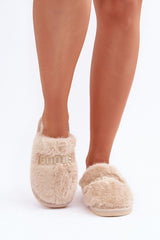 Women's stylish inscription soft fur slippers