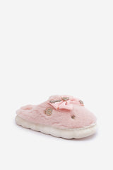 Charming buttons and a bow furry slipper