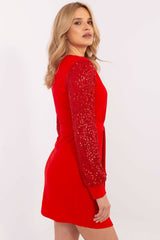 Long sleeves decorated with sequins pencil mini dress