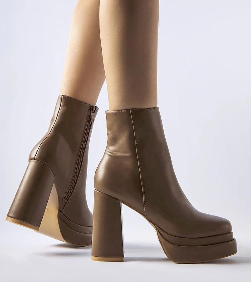 Brown high-heeled ankle boots