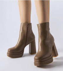 Brown high-heeled ankle boots