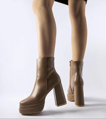 Brown high-heeled ankle boots