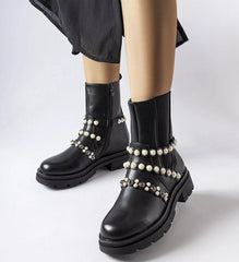 Elegant subtle pearl ankle boots