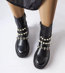 Elegant subtle pearl ankle boots