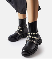 Elegant subtle pearl ankle boots