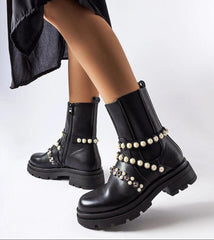 Elegant subtle pearl ankle boots