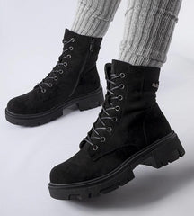 Black lightly insulated eco-suede boots