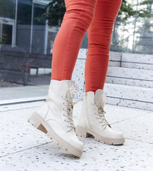 Beige boots with decorative beads