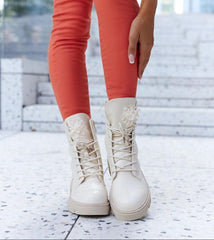 Beige boots with decorative beads