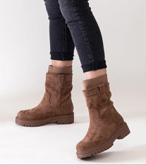 Modern slip-on brown boots with sock