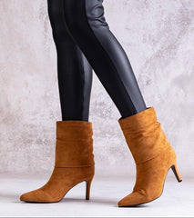 Brown stiletto heeled boots