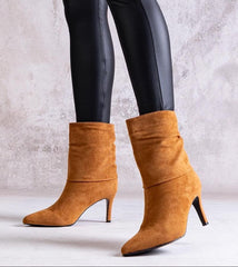 Brown stiletto heeled boots