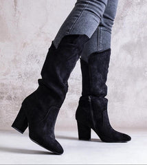 Black slip-on heel boots