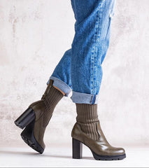 Black eco leather heel boots