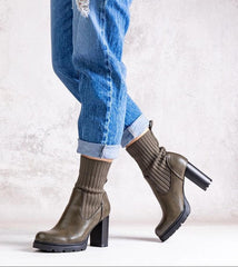 Black eco leather heel boots