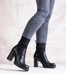 Black eco leather heel boots