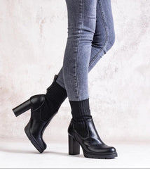 Black eco leather heel boots