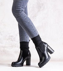 Black eco leather heel boots