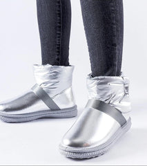 Delaune silver shiny short snow boots