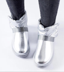 Delaune silver shiny short snow boots