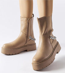 Beige Guglielmo chain-embellished boots