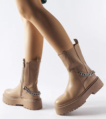 Beige Guglielmo chain-embellished boots