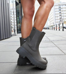 Green eco leather platform boots