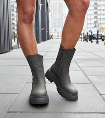 Green eco leather platform boots