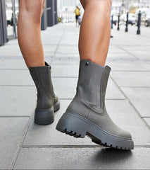 Green eco leather platform boots