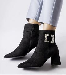 Elegant stylish black zircons heel boots