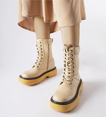 Beige insulated platform boots