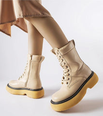 Beige insulated platform boots