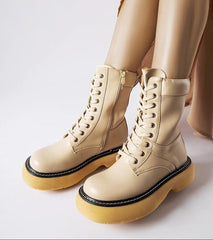 Beige insulated platform boots