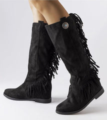 Black platform buskin boots