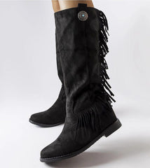 Black platform buskin boots