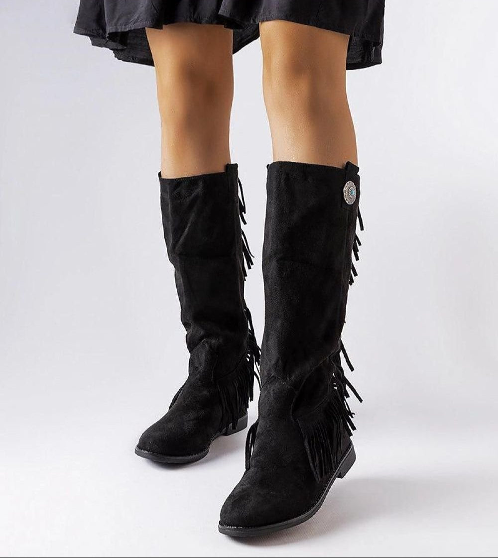 Black platform buskin boots