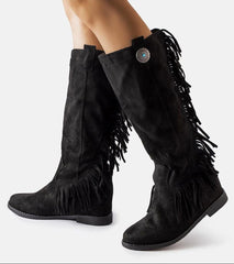 Black platform buskin boots