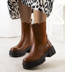 Women brown upper eco leather boots