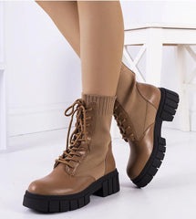 Brown eco leather boots with elastic upper