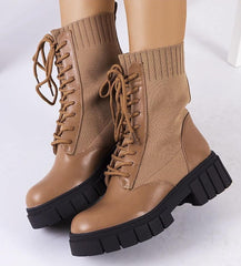 Brown eco leather boots with elastic upper