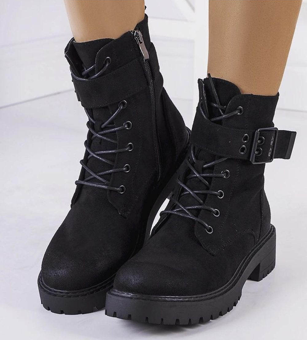 Women black lace-up boots